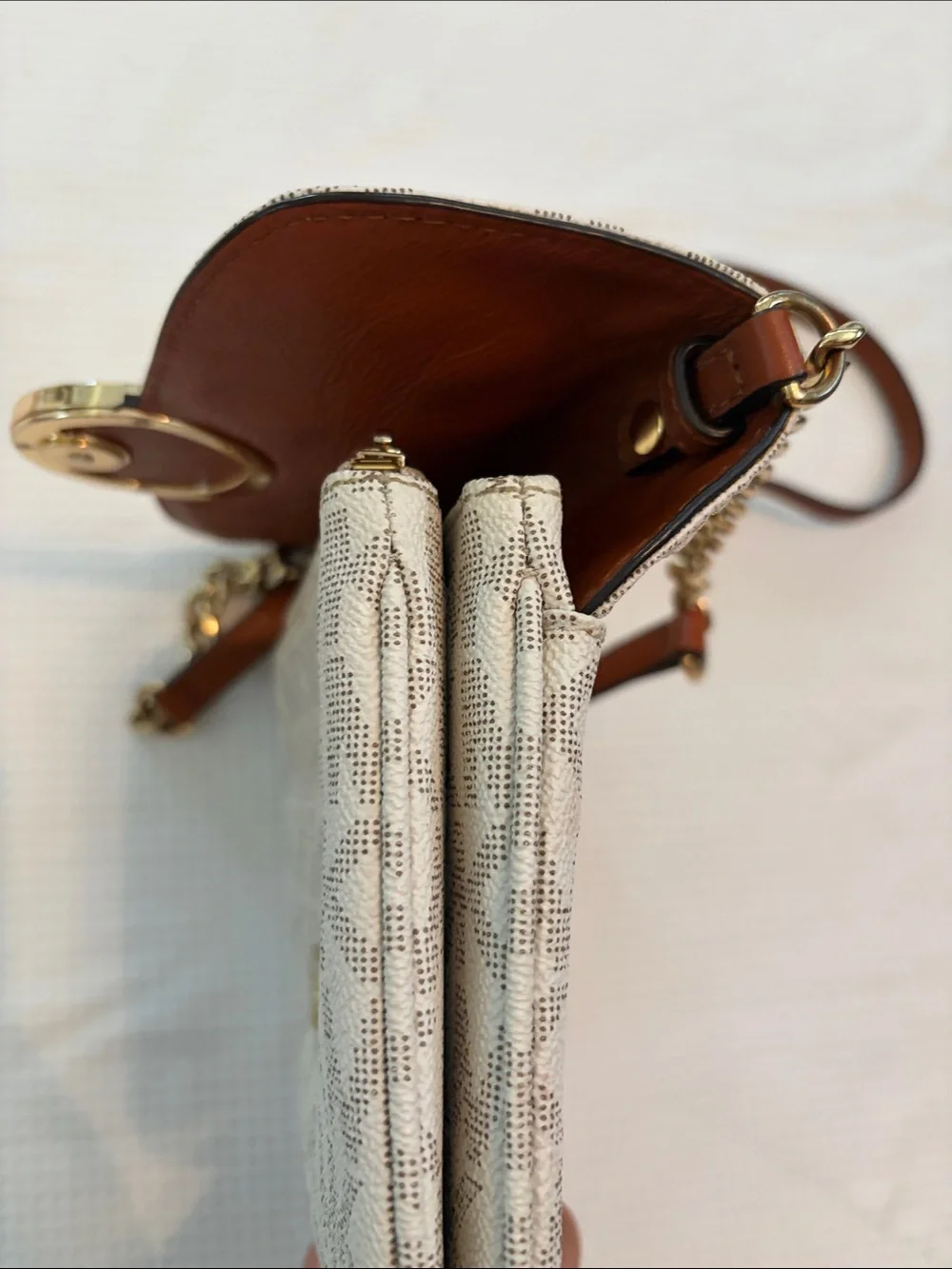 Michael Kors Beige Vanilla MK Logo Chain Crossbody/clutch